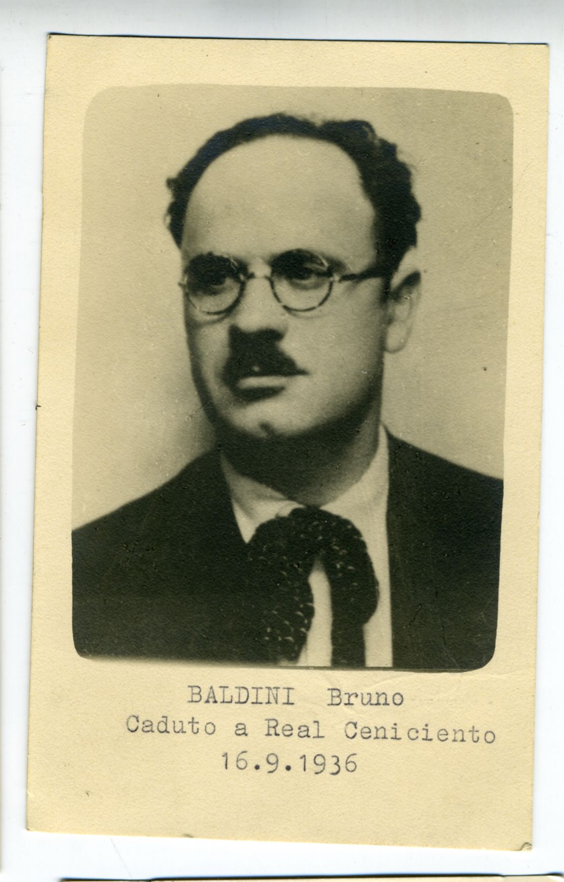 Font: Associazione Italiana di Combattenti e Volontari Antifascisti di Spagna (AICVAS); Istituto Nazionale Ferruccio Parri. Data Spanish Civil War : oggi in Spagna domani in Italia : banca dati delle biografie dei volontari italiani antifascisti BALDINI, Gino Bruno