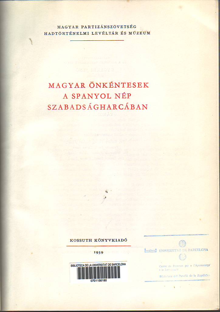 Magyar önkéntesek a spanyol nép szabadságharcaban