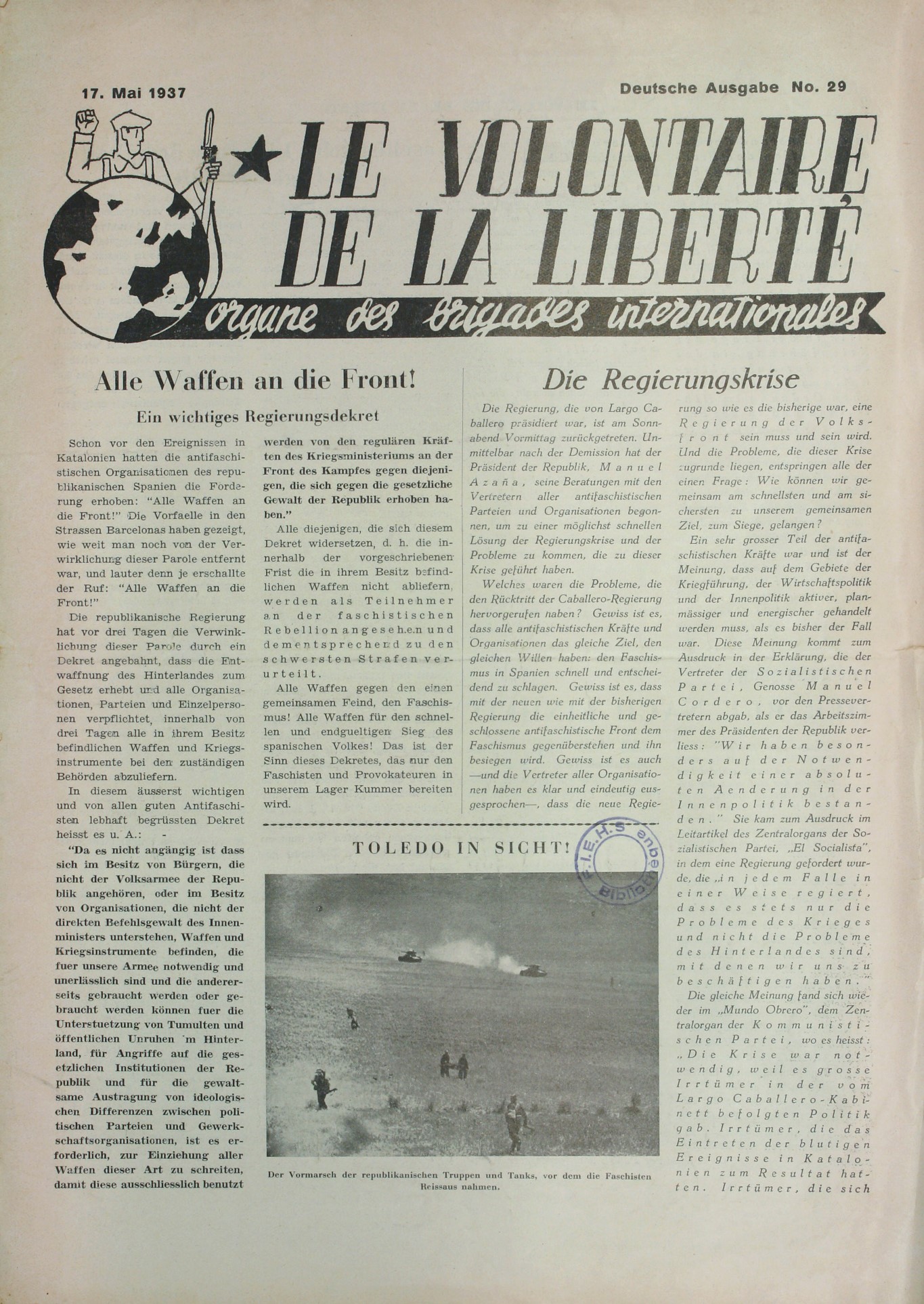 Le Volontaire de la liberté : organe des Brigades internationales
