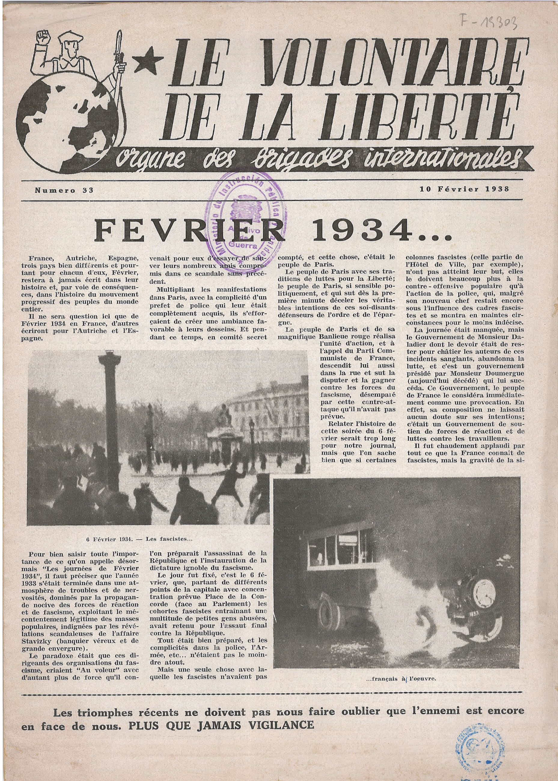 Le Volontaire de la liberté : organe des Brigades internationales. [Éd. française]