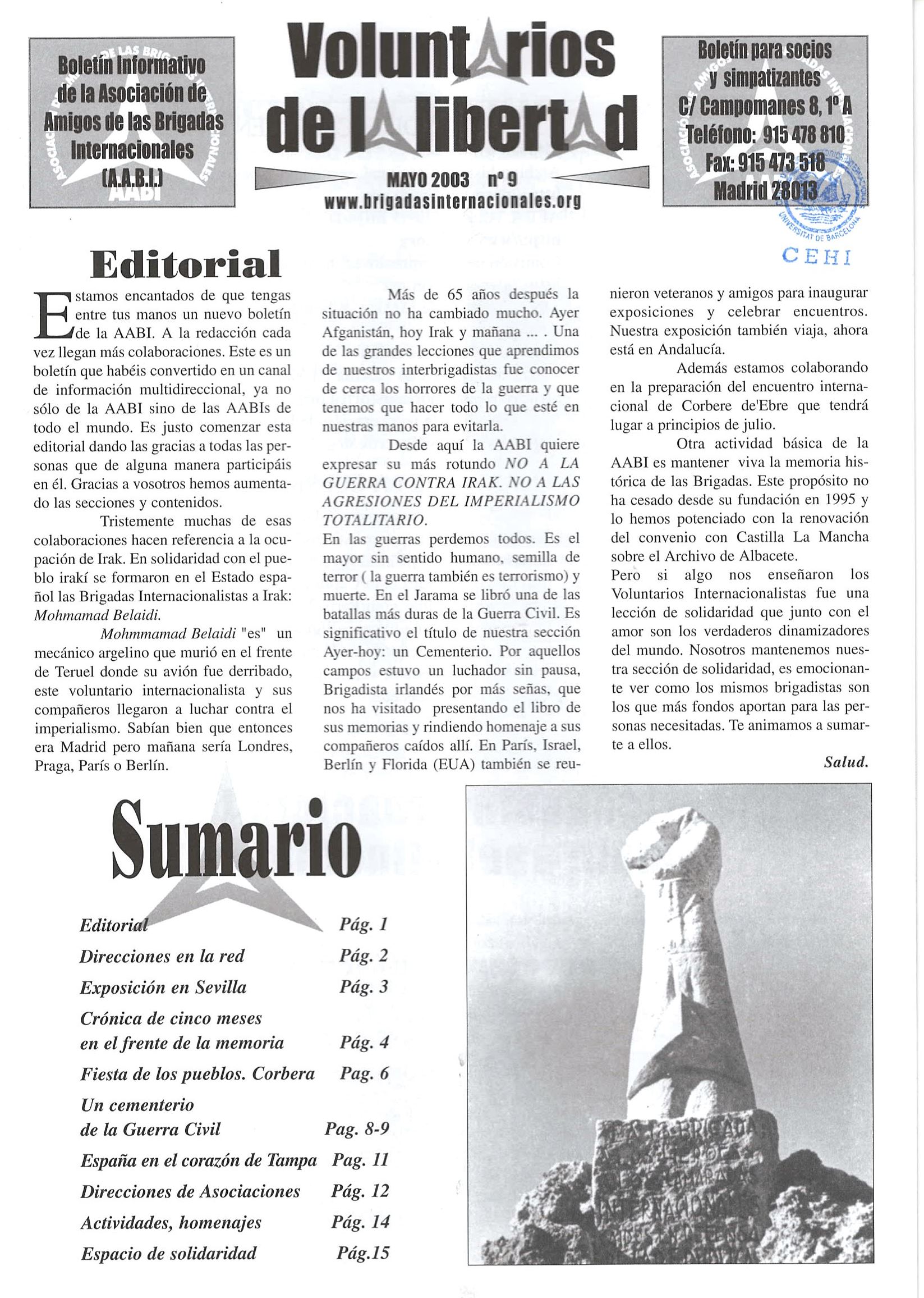 Voluntarios de la libertad : boletín informativo de la Asociación de Amigos de las Brigadas Internacionales (A.A.B.I.)